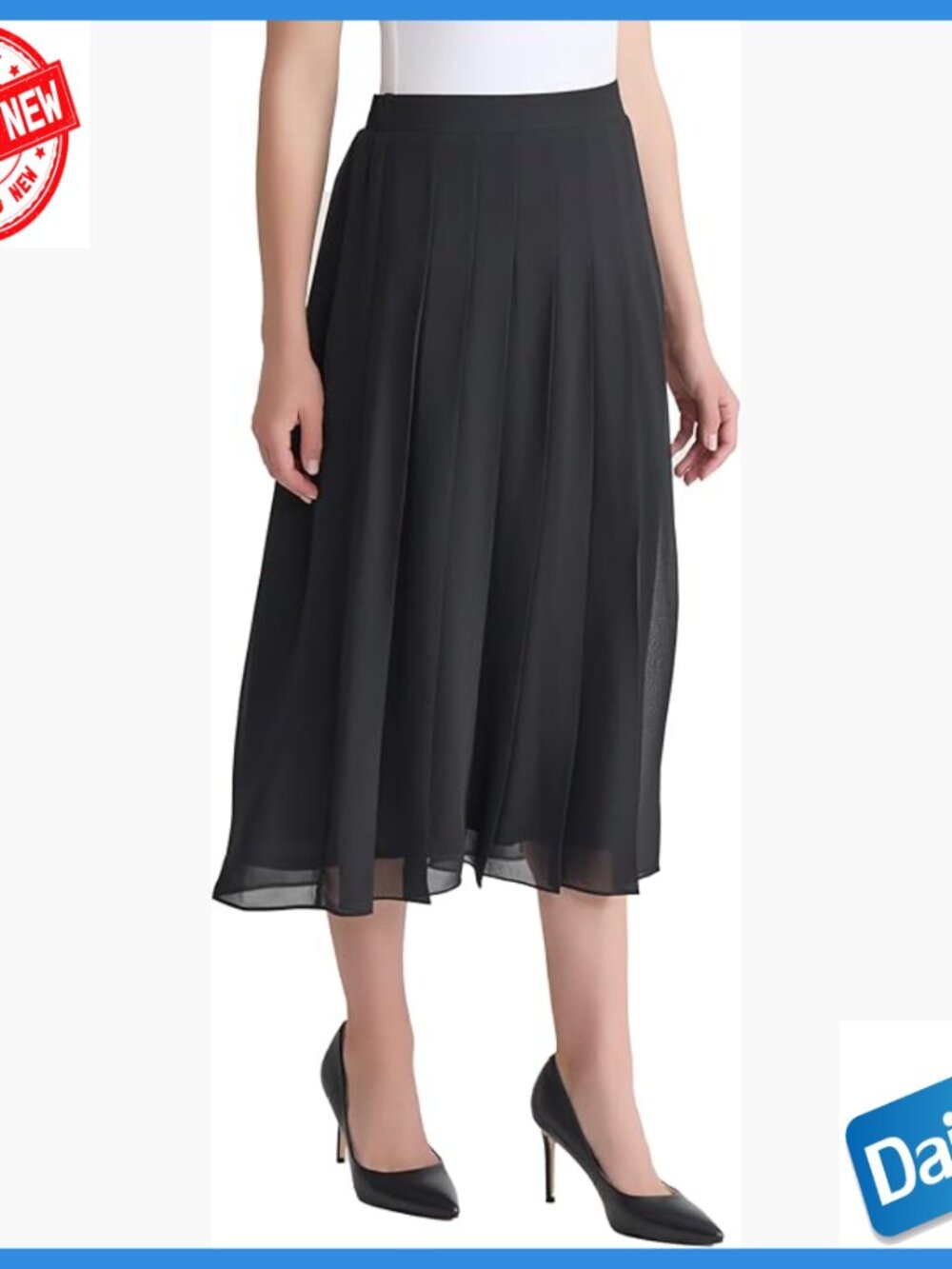 Pull-On Pleated Front Midi Skirt Work Wear Breathable Fabric